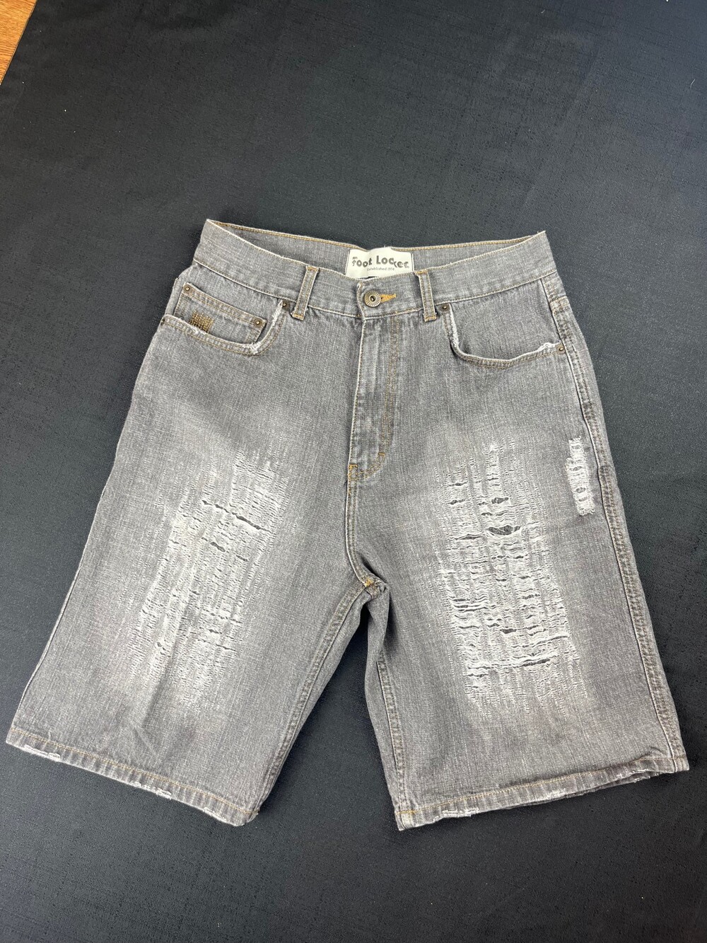 Distressed Gray Denim Shorts Size 32 Cotton